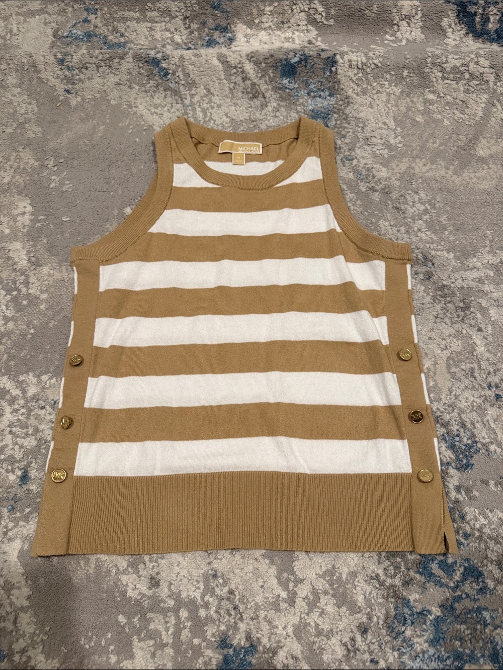 Michael kors Striped Sleeveless Knit Top in Camel and White
